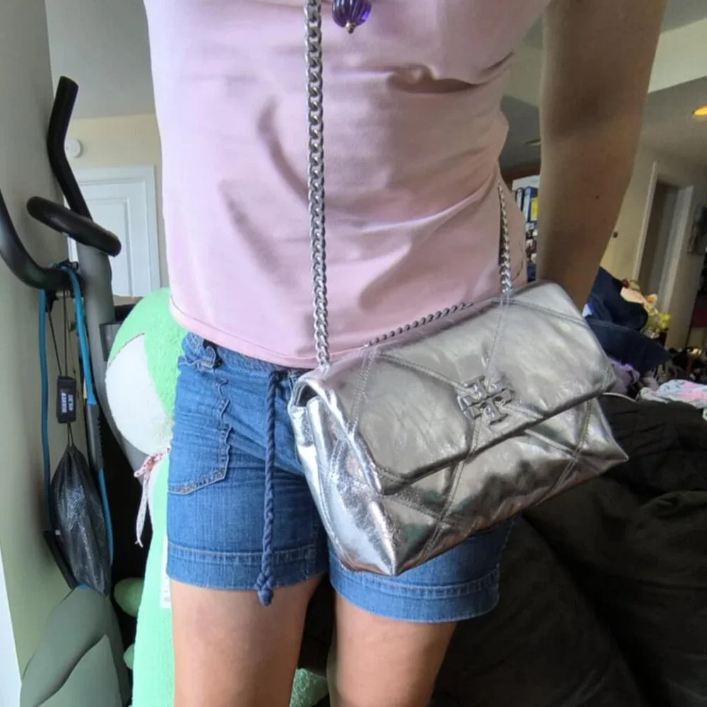 TORY BURCH Small Kira Diamond Quilt Metallic Leather Convertible Shoulder Bag